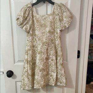 GB Girls Ivory Dress with Gold beaded Embroidery